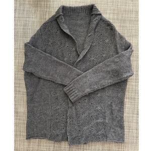 VINCE Chunky Wool/Alpaca Open Front Scallop Edge Slouchy Relaxed Cardigan L Gray